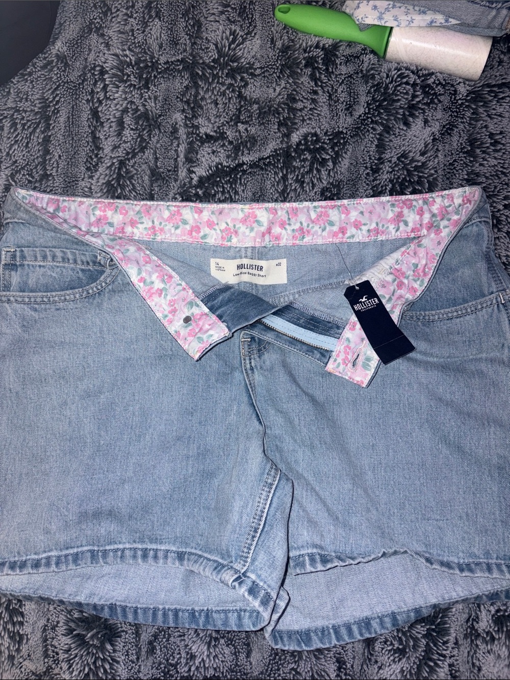 Hollister Light Blue Denim Women's Shorts with Pink Floral Trim